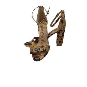 Sam Edelman Yaro Block Heels Floral Yellow Sandals 4in Size‎ 11 Ankle Strap